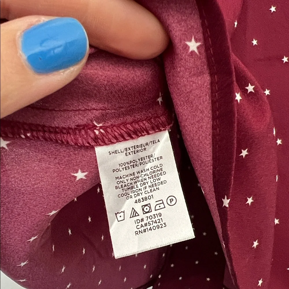 LOFT burgundy star print long sleeved wrap dress, size 14 - Picture 4 of 6